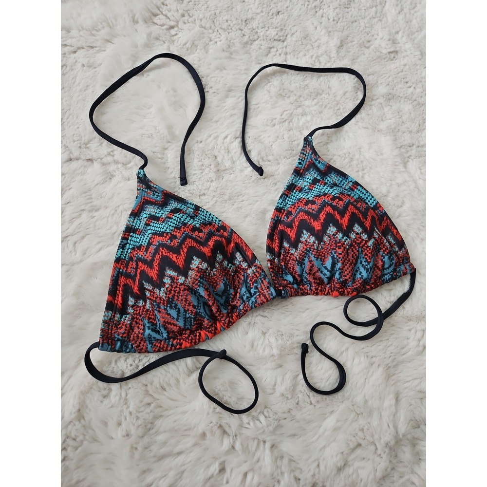 Mossimo Bikini Top M Blue Orange Chevron Geometric Triangle String Swimwear